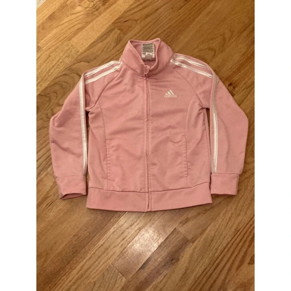 Adidas Track Jacket‎ Girls Size 5 Pink White Full Zip Sportswear Activewear